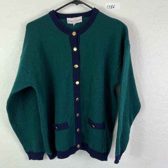 60s Mod Green and Blue Chanelesque styling Mackinnon of Scotland Wool Cardigan - Picture 4 of 10